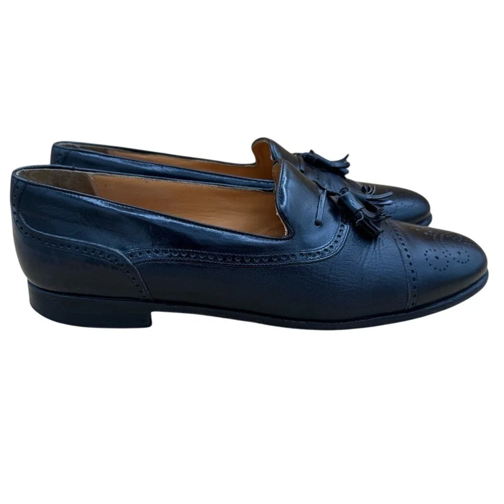 MEZLAN Havana Kiltie Tassel Black Leather Cap-toe Black Loafers, Men's 10.5, EUC